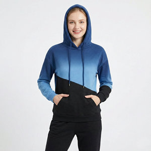 Sudadera con Capucha de Dos Tonos para Mujer, Diseño Elegante, Ropa Casual de Calle, Hombros Caídos, Felpa de Algodón Grueso - Product Image 1