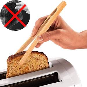 4 Pack Bamboo <b>Toaster</b> Tongs - 7' Reusable Wood Cooking Tongs -Ideal Kitchen Utensil for Cheese Bacon Muffin Fruits Bread- Ultra - Product Image 6