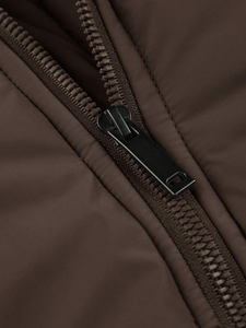 Chaqueta Acolchada de Lona Marrón Sólida para Hombre, Cuello Alto, Estilo Urbano, Logotipo Frontal Personalizado, Venta al por Mayor, Transpirable, de Secado Rápido - Product Image 5