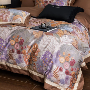 OEM/ODM, 100% coton, impression numérique, 4 pièces, housse <span class=keywords><strong>de</strong></span> <span class=keywords><strong>couette</strong></span> <span class=keywords><strong>de</strong></span> luxe à bordure large, drap <span class=keywords><strong>de</strong></span> lit doux et respirant pour hôtel, ensemble <span class=keywords><strong>de</strong></span> literie pour la maison - Product Image 2