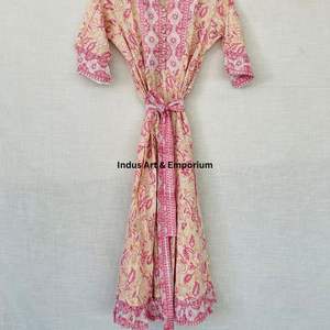 Hermoso vestido floral de algodón con estampado de bloques Vestido para ropa informal Vestido con estampado de bloques a mano - Product Image 6