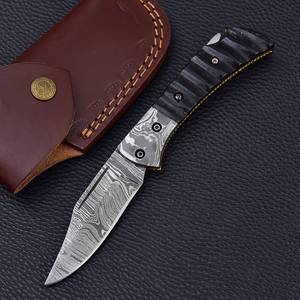 Couteau de poche fait main en acier Damas Couteau pliant personnalisable économique avec manche en Micarta Couteaux forgés à la main OEM - Product Image 6