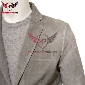 <b>Men's</b> Grey <b>Suede</b> Leather Blazer Single Breasted Casual Sport Coat <b>Jacket</b> for <b>Men</b> - Product Image 3