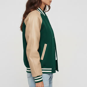 Chaqueta de Béisbol Personalizada con Mangas de Cuero y Logotipo Bordado en Chenille, Chaqueta Varsity para Mujer, 100% Algodón, Cuerpo de Lana, Gruesa - Product Image 2