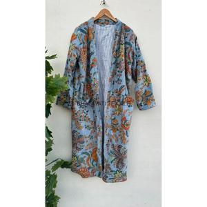 Kimono Floral de terciopelo hecho a mano indio para mujer, estilo de vida diario, bata de baño estampada, chaqueta para otoño, Noche y primavera - Product Image 3