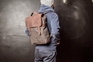 <b>Waxed</b> <b>Canvas</b> Backpack Leather and Travel Bag Weatherproof Handmade LCB-0042 - Product Image 5
