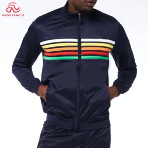 Ensemble veste et pantalon de jogging pour homme, coupe-vent, tricoté, deux pièces, polyester, fermeture éclair, service OEM, marque personnalisée, tissu 240g, soie - Product Image 1