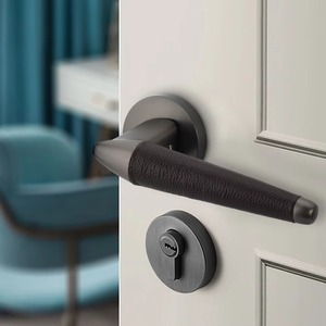 Manija de puerta de metal Premium con trabajo de cuero Manija de agarre elegante para puertas interiores modernas Gabinetes Muebles de diseño - Product Image 5