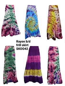 Venta al por mayor indio bohemio elegante cintura natural señoras teñido rayón falda B/D impreso Casual elegante desgaste hasta el suelo volante colorido - Product Image 4