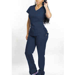 Logotipo personalizado más nuevo elástico Jogger V cuello Scrubs uniformes de moda médico grises nuevo 2023 negro Xs Hospital Scrub mujeres azul marino Scrubs - Product Image 6
