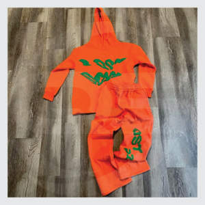 Survêtement en éponge française 100% coton avec impression bouffante personnalisée, ourlet brut, coupe et couture, ensemble pantalon de survêtement et jogging, bas actifs - Product Image 2