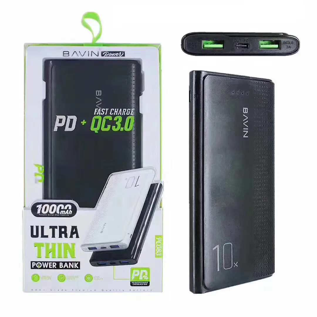 BAVIN Customized 10000mAh Powerbank PD Qi 3.0 Charge USB Portable Fast Charging 10000 Mah Power Bank Station For Iphone PC083