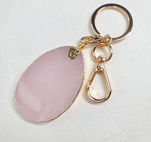 Vente en gros de porte-clés avec tranche d'agate en quartz rose de meilleure qualité porte-clés en cristal ciblé acheter chez Aameena Agate - Product Image 1