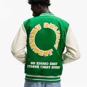 Veste universitaire de baseball pour hommes de haute qualité 100% laine, fine, bouton complet, manche en cuir avec broderie sur le devant. - Product Image 4