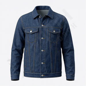 Veste en jean marine solide de haute qualité pour homme, réversible, avec tissu respirant personnalisé sur le devant, style classique à boutons, pour l'hiver - Product Image 1
