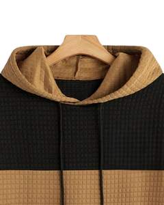 Sweat à capuche texturé noir et marron unisexe, pull en maille gaufrée, sweat à capuche chaud d'hiver avec poche kangourou, streetwear décontracté - Product Image 4