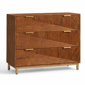 Modern Mango Wood <b>Chest</b> of 4 Drawers Brown <b>Storage</b> Cabinet Fluted Door Dresser for Living Room - Product Image 1