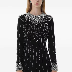 Vestido de fiesta de noche largo cuello redondo Patra capa de trabajo silueta recta vestido de cuentas antiestático para ocasiones especiales capa de lentejuelas - Product Image 1