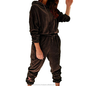 Survêtement oversize pour femmes Vêtements d'automne en polaire 2 pièces Ensemble 2 pièces court à capuche Pantalon Streetwear Sportswear - Product Image 4