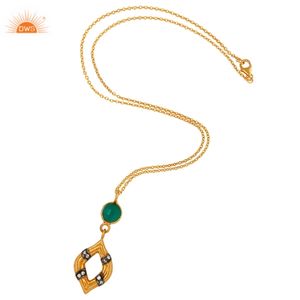 ชุดแต่งงานชุบทองเครื่องประดับเงินสเตอร์ลิงสีเขียวนิลพลอยจี้สร้อยคอสำหรับผู้หญิงเครื่องประดับผู้จัดจำหน่าย - Product Image 4