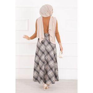 Jupe plissée décontractée pour fille, motif écossais crème, grande taille, en tissu tissé respirant et doux, style été imprimé, tissée à la machine - Product Image 5