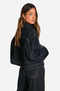 Blouson en jean tricoté pour femme, bleu clair, surdimensionné, délavé, effet usé, imperméable, respirant, à boutons, long - Product Image 5