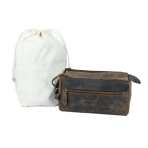 Classic Leather Men's Travel Toiletry <b>Bag</b> Dopp Kit With Upper and Lower Zippered Compartments Pouches and Carrying Handle - Product Image 6