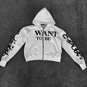 Dirty Acid Wash <b>Zip</b> <b>up</b> <b>Cropped</b> Stacked Thick Oversized Baggy Embroidery Patch French Terry Hoodie Set Custom Tracksuit OEM Trend - Product Image 4