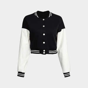 Vêtements de sport pour femmes de nouveau style vestes d'université de baseball en chenille de couleur bicolore avec col montant et décoration de broderie - Product Image 6