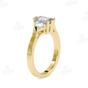 Anillo de diamante de laboratorio de tres piedras de melocotón de oro amarillo Anillo de compromiso clásico de 14K con diamantes naturales VVS para bodas y fiestas - Product Image 2