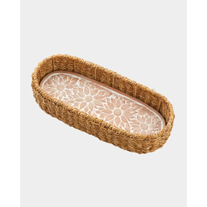 Bandeja de servicio de ratán rústico, bandeja decorativa tejida a mano Natural para comedor, entretenimiento y estilo doméstico - Product Image 3