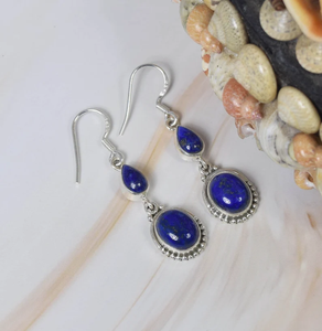 Nouvelle arrivée 925 argent Sterling bleu Lapis Lazuli pierre précieuse crochet boucle d'oreille septembre pierre de naissance 2 pierre boucle d'oreille élégante boucle d'oreille - Product Image 3