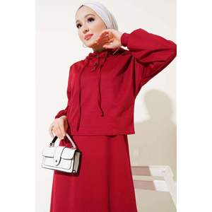 ชุดเดรสมีฮู้ดชุด2ชิ้นสีแดงม่วง - Product Image 4