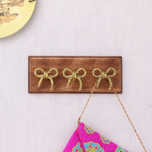Handmade Bulk Decorative Wooden Wall Hook for Hanging Clothes with Gold Bow Metal Hooks for Bedroom WHK-2127 - Product Image 2