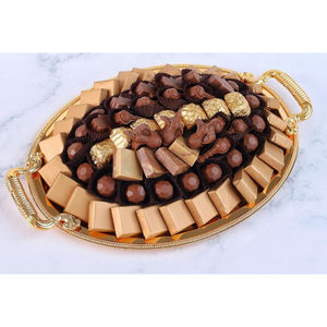 Premium Quality Gold Plated Metal Tray With Floral Accent Handcrafted Modern <b>Chocolate</b> Tray For <b>Weddings</b> And Anniversary Gift - Product Image 3