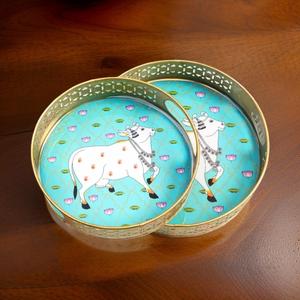 ชุดถาดเหล็กเคลือบเงาตัดด้วยเลเซอร์วัว Pichwai ถาดเสิร์ฟ2ชิ้น - Product Image 6