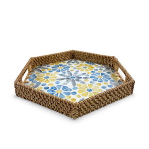 Bandeja Bohemia de Ratán con Incrustaciones de Madreperla, Diseño Flexible, Borde Decorativo Hecho a Mano para Servir Comida y Decoración del Hogar - Product Image 1