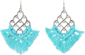 Handmade Weave Macrame <b>Earrings</b> Cotton Thread Leaf Fringe <b>Tassel</b> <b>Earrings</b> Wedding Jewelry Women Accessories OEM - Product Image 2