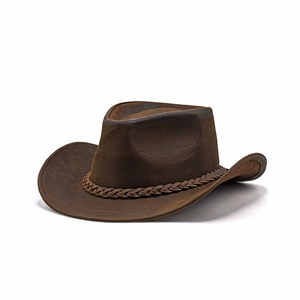 Sombrero de vaquero de cuero genuino de estilo clásico unisex, sombrero occidental informal hecho a mano para viajes al aire libre, venta al por mayor - Product Image 6