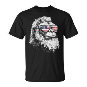 T-shirt promozionale personalizzata con bandiera USA e Bigfoot con occhiali da sole - Product Image 1