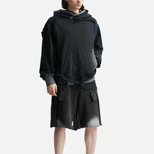 Nouveau modèle Logo personnalisé Fabricant Acid Wash Casual Solid Knitted Hoodies Oversized Bottom Distress Pullover hommes hoodies - Product Image 3