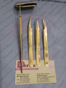 Pince à cils professionnelle Logo privé personnaliser pince à épiler d'extension de cils en argent plaqué or et régulier au Pakistan - Product Image 2