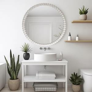 Large Whitewashed <b>Wood</b> Bead <b>Circle</b> <b>Mirror</b> Rustic Natural Frame Entryway Bedroom Accent Handcrafted Solid <b>Wood</b> Ball Frame <b>Mirror</b> - Product Image 6