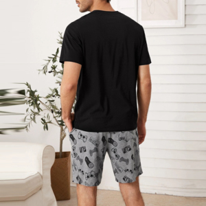 Conjunto de Pijama para Hombre con Estampado de Control de Videojuegos, Camiseta Negra y Pantalones Cortos Grises, 100% Algodón, Ropa de Dormir Informal para Verano e Invierno - Product Image 2