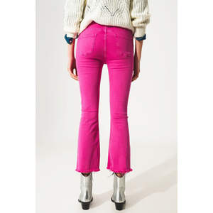 Jean évasé fuchsia à ourlet brut en denim respirant, style décontracté urbain, taille élastique, taille mi-haute, taille XL - Product Image 3