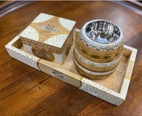 Ensemble de brûleur à bakhoor en bois et résine, artisanal, écologique et luxueux, avec boîte et plateau, porte-encens Medkhan, parfum Fraise Océanique