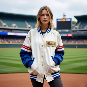 Femmes Baseball Bomber Varsity Vestes Couleur Unie Col Ras Du Cou Collège Veste Dames Automne Hiver Porter Varsity Veste - Product Image 1