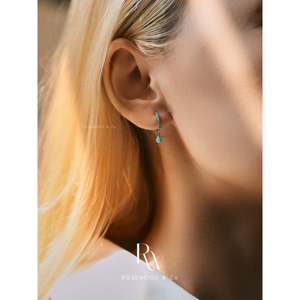 Pendientes de botón de turquesa azul, modernos, de plata de ley, con incrustaciones de piedras preciosas en forma de lágrima y bola, regalo perfecto para ella. - Product Image 3