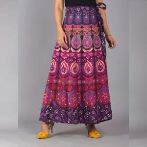 Purple Ethnic Print Maxi Chiffon Skirt Comfortable Breathable Straight Wrap Midi Skirt Natural Waistline Digital Print Technique - Product Image 4