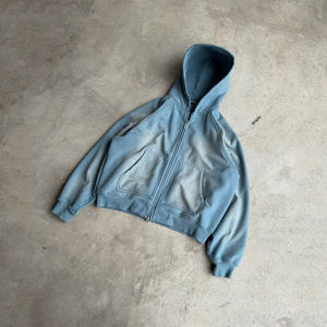 Custom <b>Yourself</b> Casual Soft Comfortable Plain Blank Acid Washed Vintage 100% Cotton Zip up Hoodie for Men - Product Image 6